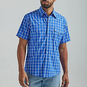 Royal Blue Men's Wrinkle Resist Short-Sleeve Western Snap Plaid Shirt 112324664