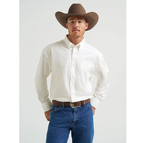 Wrangler George Strait Collection men's vanilla white long-sleeve dress shirt showing front