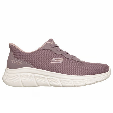 Side view of Skechers Slip-ins women's BOBS Sport B Flex Lucy shoe in quail lavender