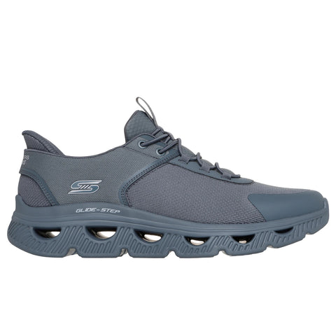 Side view of Skechers men's Slip-ins BOBS Sport Arc Waves - Slick Turn shoe in charcoal