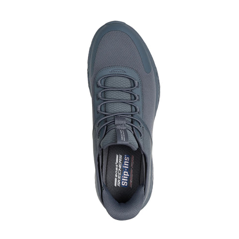 Top view of Skechers men's Slip-ins BOBS Sport Arc Waves - Slick Turn shoe in charcoal
