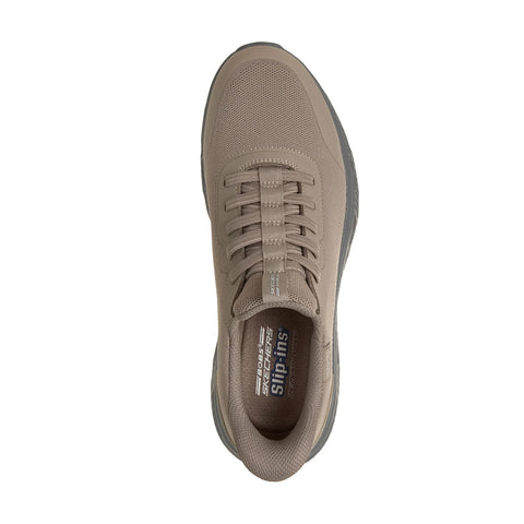 Top View of Skechers men's Slip-ins BOBS Sport Arc Waves - Upper Motion shoe in dark taupe