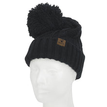 Black Women's Cable Pom Beanie Knit Hat 11LKR04911