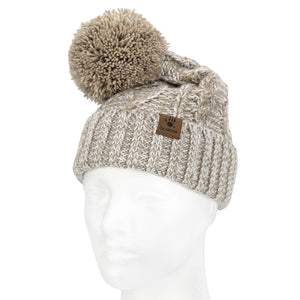 Taupe Women's Cable Pom Beanie Knit Hat 11LKR04911