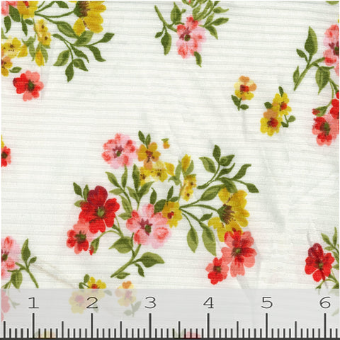 ivory, Savannah Floral Rib Knit Fabric FA152