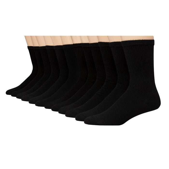 Black 12-Pack Double Tough Men's Crew Socks 121522-XBX
