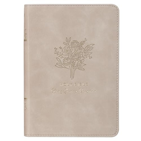 Taupe Bouquet Faux Leather Compact King James Version Bible KJV246