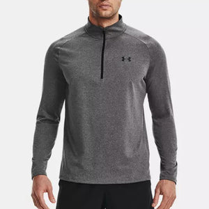 Carbon Heather, Black UA Tech Half Zip Shirt