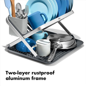 Aluminum Fold Flat Dish Rack two layers with dishes