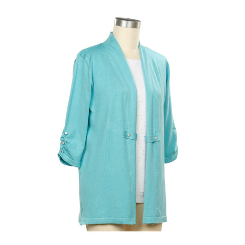 Women's 3/4 Sleeve Open Front Cardigan 1354 aqua