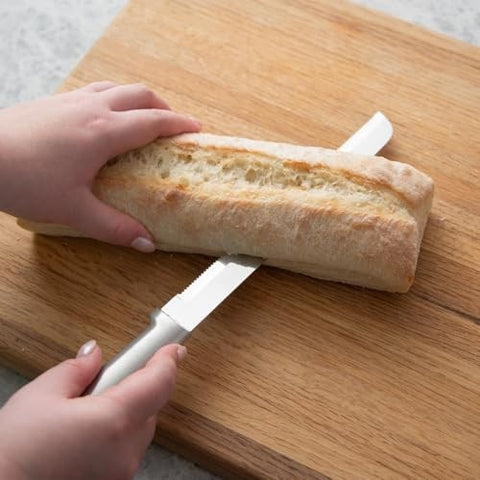 Stainless Steel Serrated Bread Knife R143 slicing a ciabatta  