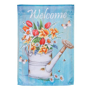 Welcome Flowers Suede Flag