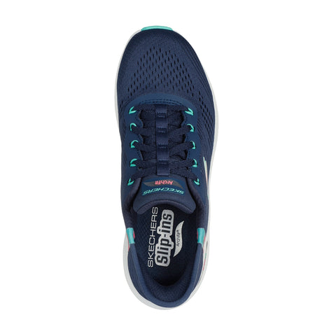 Skechers women's Slip-ins Arch Fit 2.0 Easy Chic shoe in navy/turquoise top view