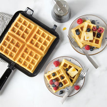 Waffle in Waffler with Waffles Arranged on Plates