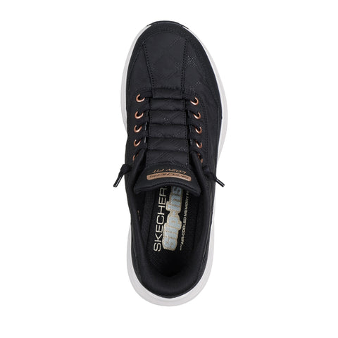 Top view of Skechers Slip-ins women's Contour Foam - Cozy Fit Golden Hour shoe in black