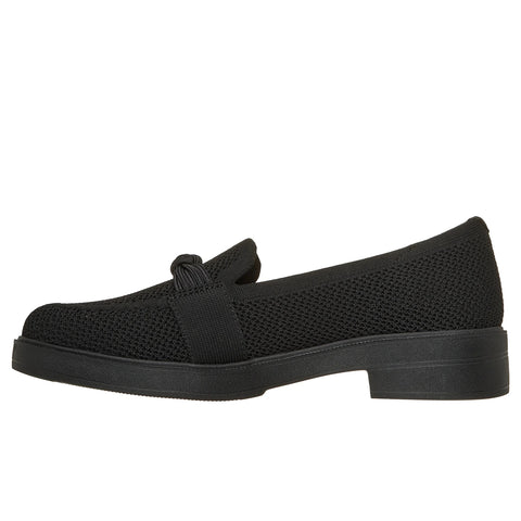 Instep view of Skechers women's Cleo Taylor Love Me Knot shoes in black