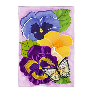 Pansy and Butterfly Applique Flag
