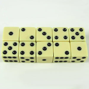 Ivory, Black 10-Pack 16mm Dice