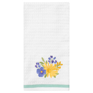 Embroidered Bunch of Blooms Waffle Kitchen Towel 18642