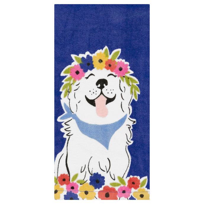 Floral Crown Dog Fiber Reactive Kitchen Towel 19753