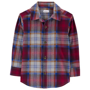 Boys' Plaid Button-Front Twill Shirt