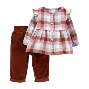 Baby Girls' 2-Piece Plaid Flannel Top & Corduroy Pant Set 1P827610