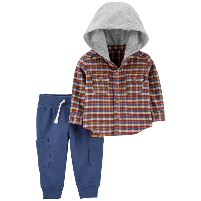 Baby Boys' 2-Piece Hooded Plaid Shirt & Pant Set 1P828510