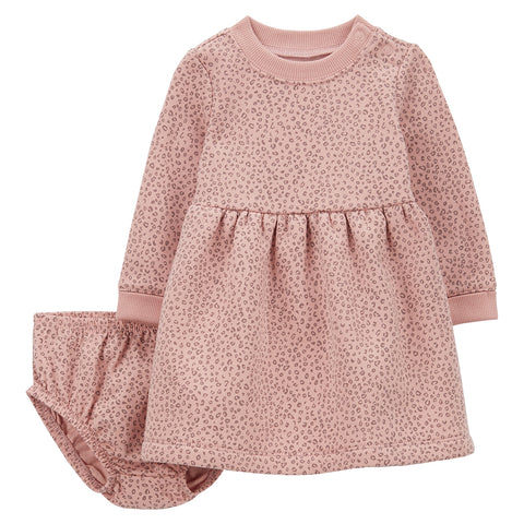 Baby Girls' Long-Sleeve Pink Leopard Fleece Dress 1Q097410