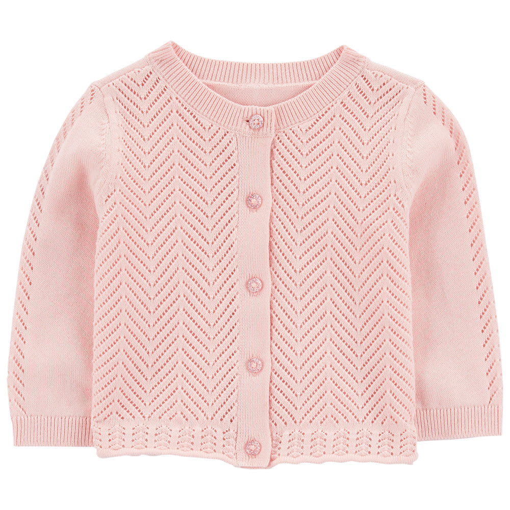 Button-front pointelle jersey top - Dusty pink - Ladies