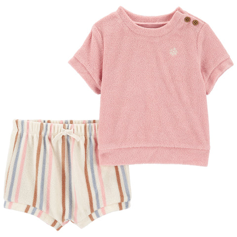 Baby Girls' 2-Piece Flower Terry Tee & Striped Short Set 1Q459510