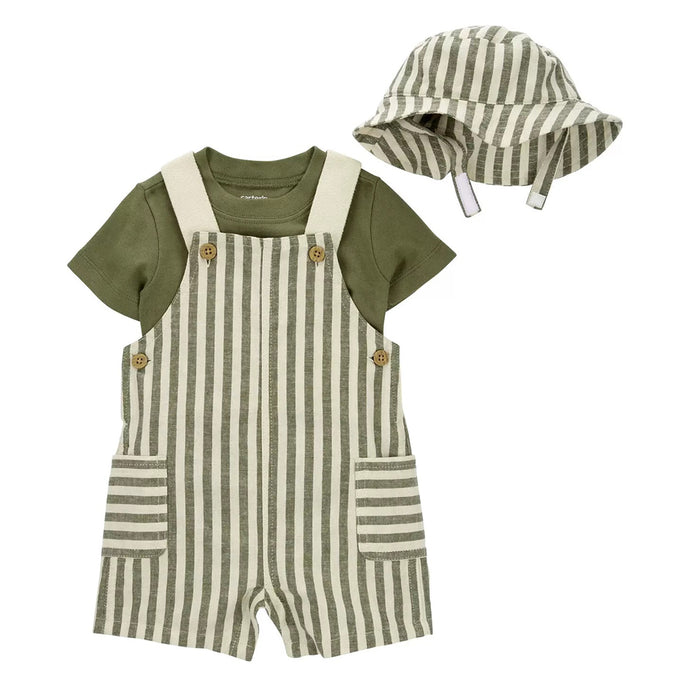Baby Boys' 3-Piece Tee & Striped Linen Shortall Set 1Q527610
