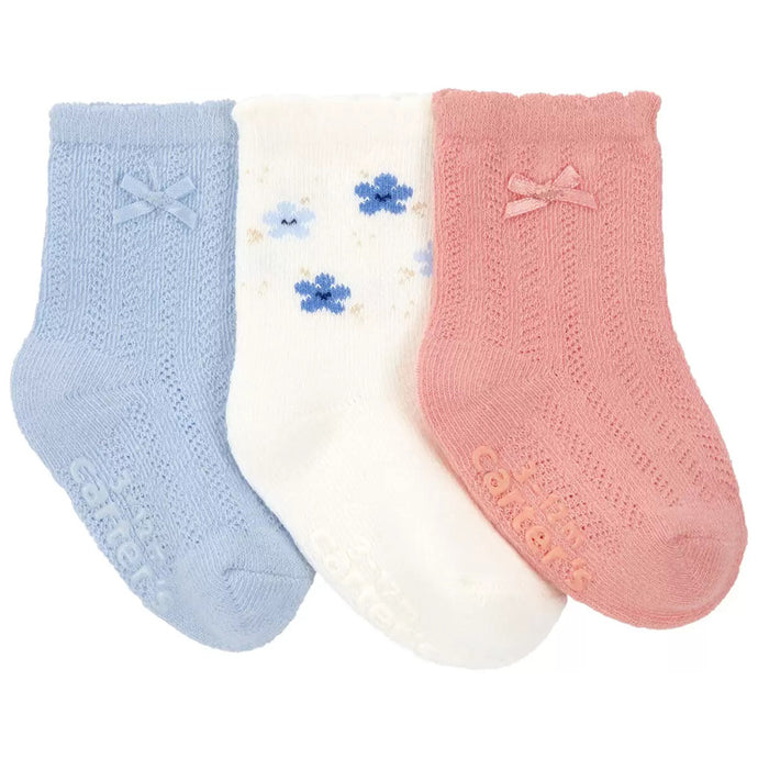 Baby Girls' 3-Pack Pink & Blue Floral Socks 1Q541510