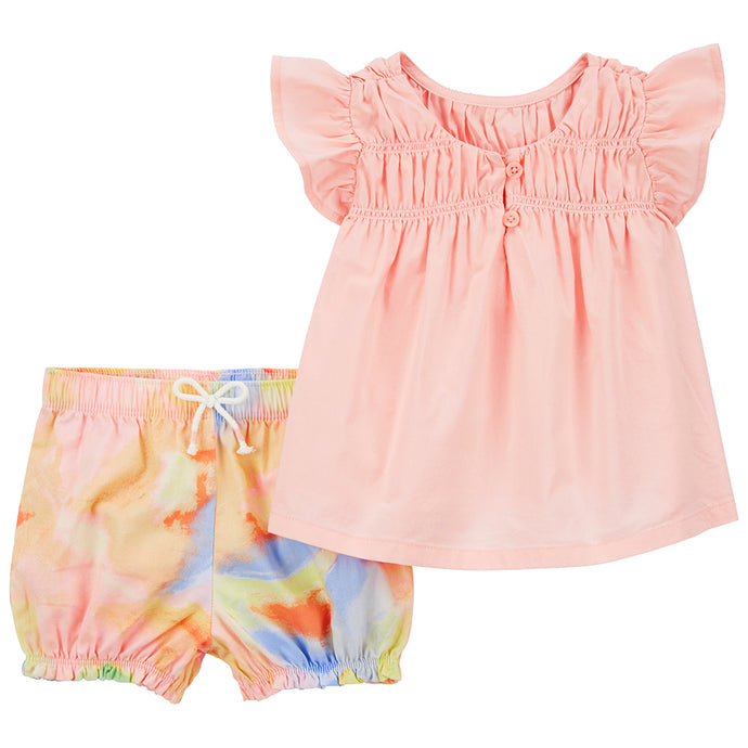 Baby Girls' 2-Piece Smocked Top & Tie-Dye Short Set 1Q544510