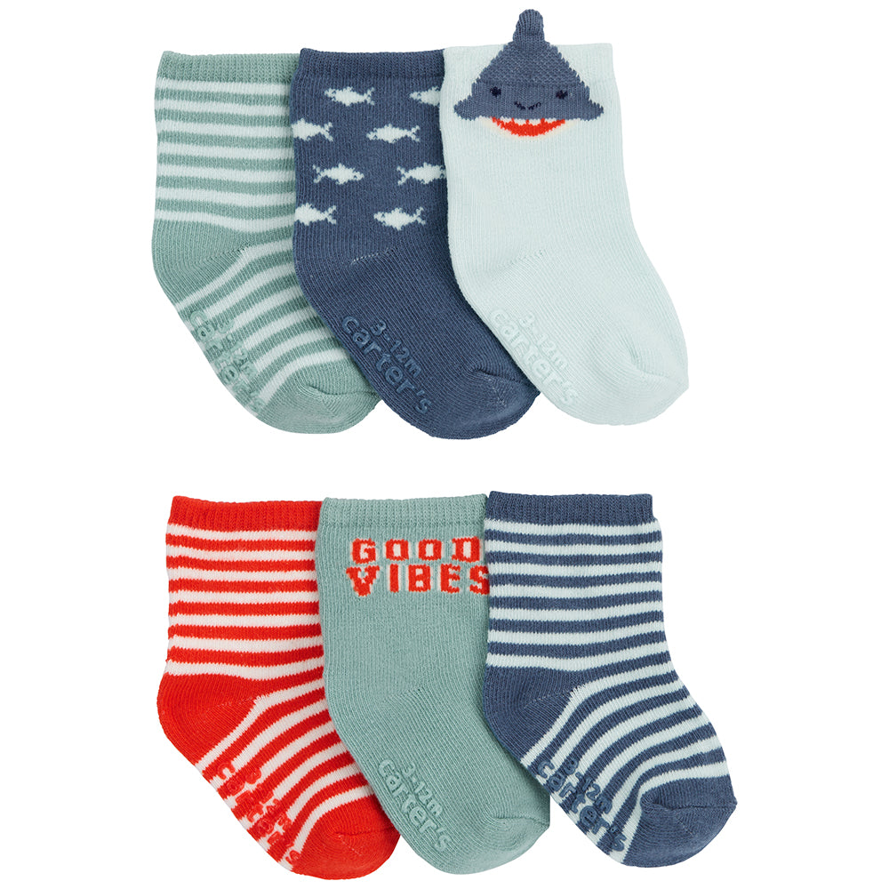 Jefferies Socks Boys Dinosaur Shark Fuzzy Slipper Socks 2 Pair