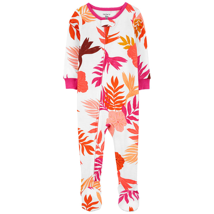 Girls' Pink & White Floral Footie Pajamas 1Q552610