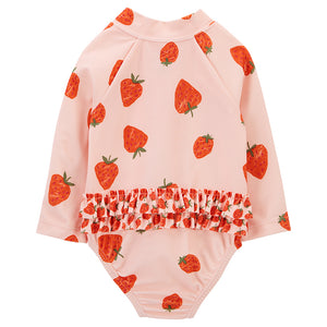 Back of Strawberry 1-Piece Half-Zip Swimsuit