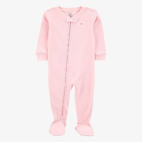The Baby Girl Heart Waffle Knit Footie 1-Piece Pajamas - Pink 1S393710-969 
