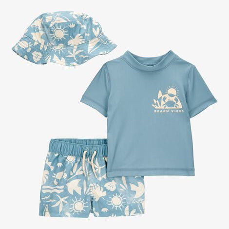 Baby 3-Piece "Beach Vibes" Rashguard Swim Trunk & Hat Set 1S897110-420