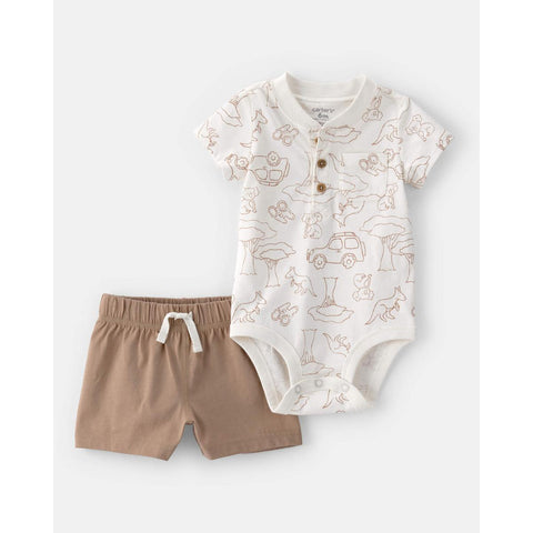 SS Brown Safari Bodysuit/Short Set-Boy