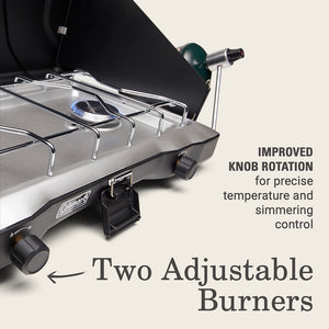 two adjustable burners; improved knob rotation for precise temperature and simmering control