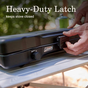 heavy-duty latch keeps stove closed