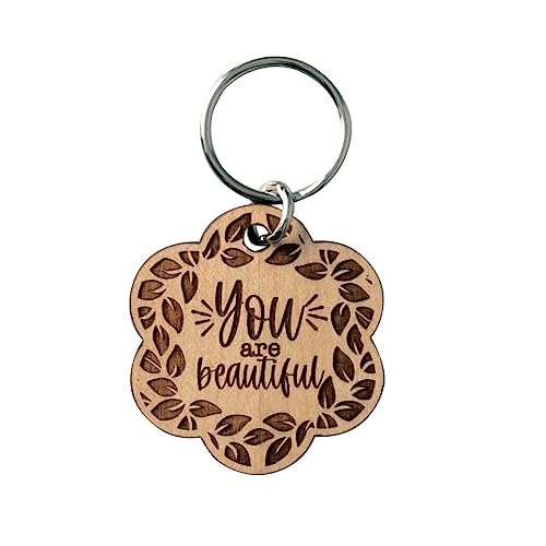 You Are Beautiful Laser-Engraved Maple Wood Keychain 2002