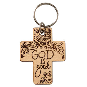 God Is Good Laser-Engraved Maple Wood Keychain 2004