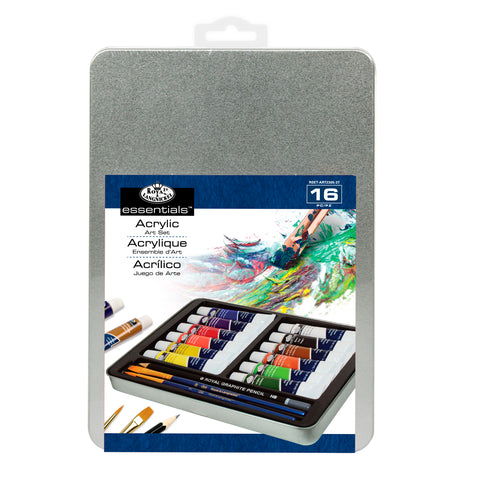 Royal & Langnickel 16-piece Essentials Acrylic Paint Travel Set in metal travel case