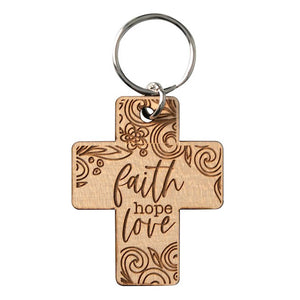 Faith Hope Love Laser-Engraved Maple Wood Keychain 2012