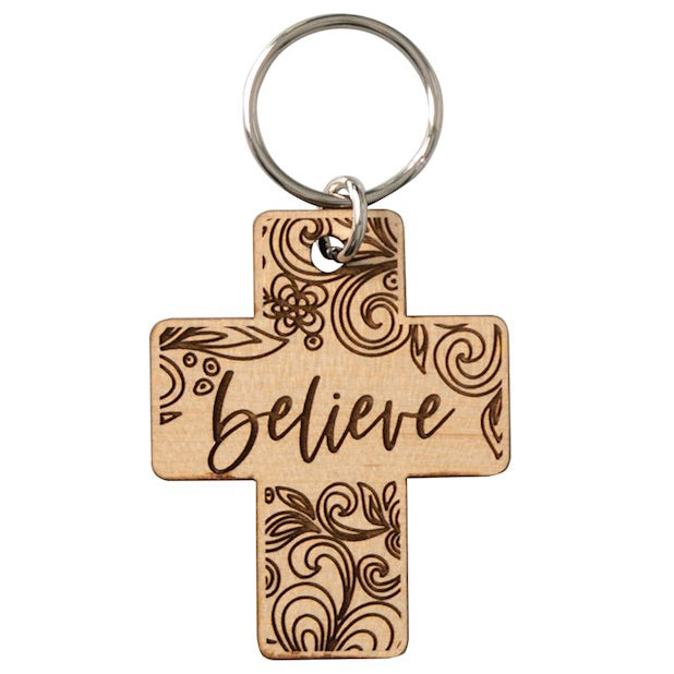 Believe Laser-Engraved Maple Wood Keychain 2020