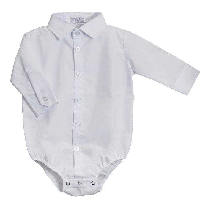 Weaverland Collection infants white dress bodyshirt for baby boys with long sleeves