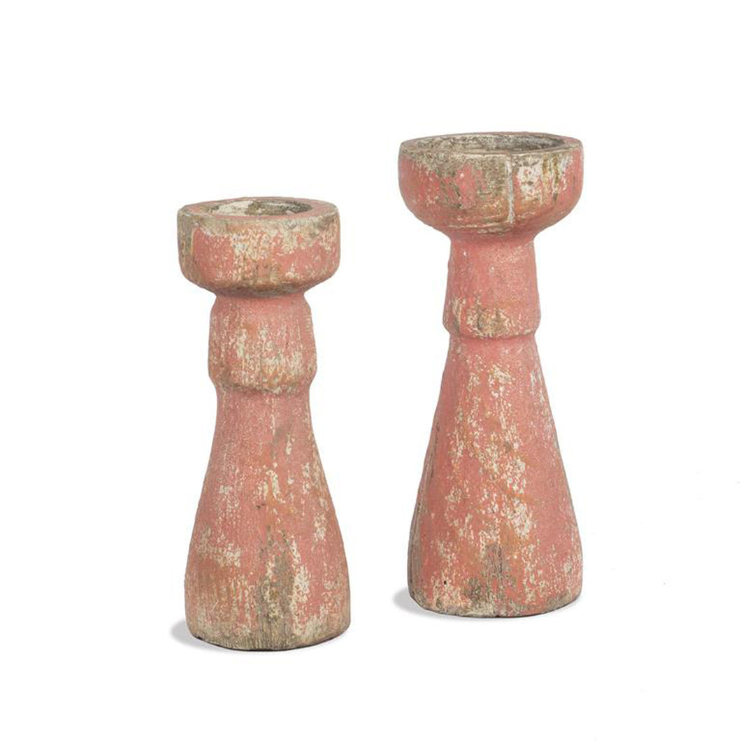 Weathered pink candle holders