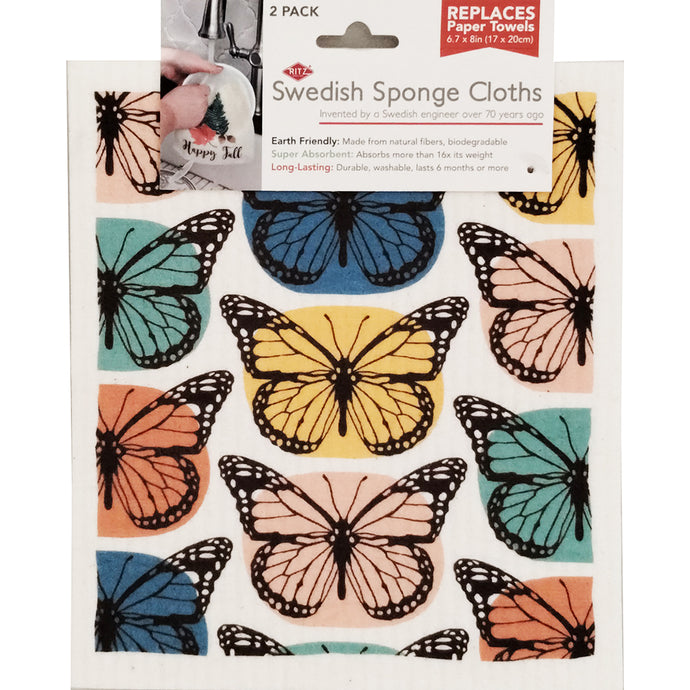 Butterfly Boxes Swedish Sponge Cloths: Black Monarch Butterflies Against Vibrant Patches of Color