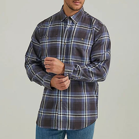 Navy Indigo Men's Rugged Wear Long-Sleeve Flannel Plaid Button-Down Shirt 2330380